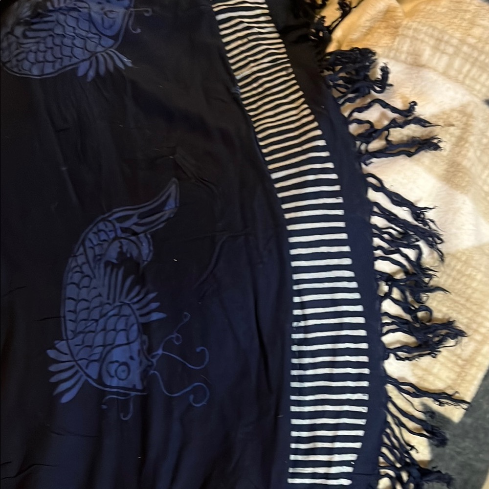 Navy Blue Fish Patterned Scarf - Picture 3 of 4